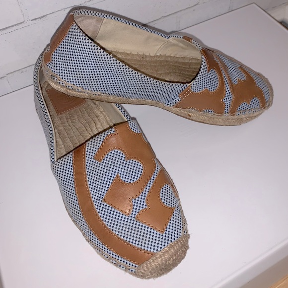 EUC Tory Burch Lonnie Canvas and Leather Espadrille Flats Size 8 - Picture 2 of 7